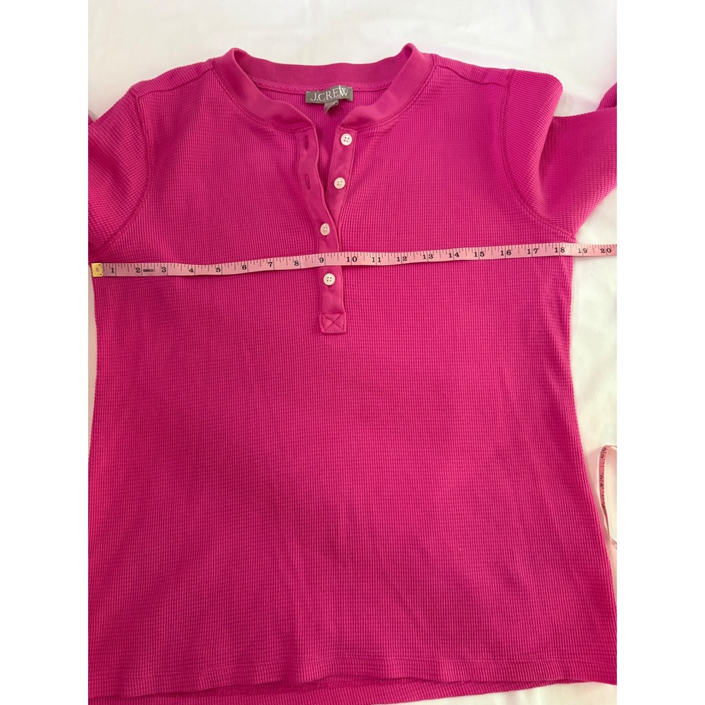 J. CREW Bright Pink Stretch Cotton Waffle Knit Thermal Henley Pajama Set L - Picture 7 of 11